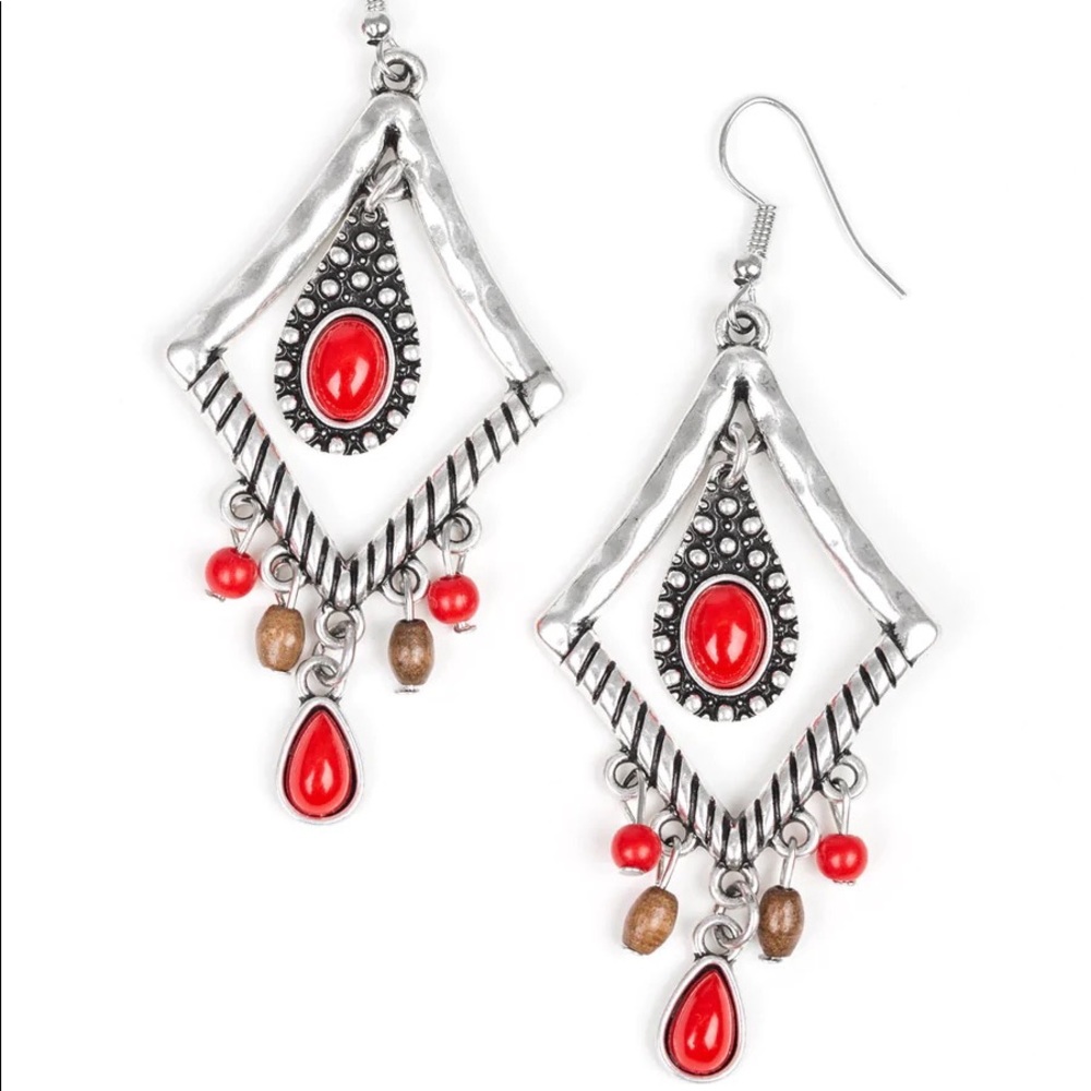 Southern Sunsets Silver & Red Dangle Earrings - Picture 2 of 2
